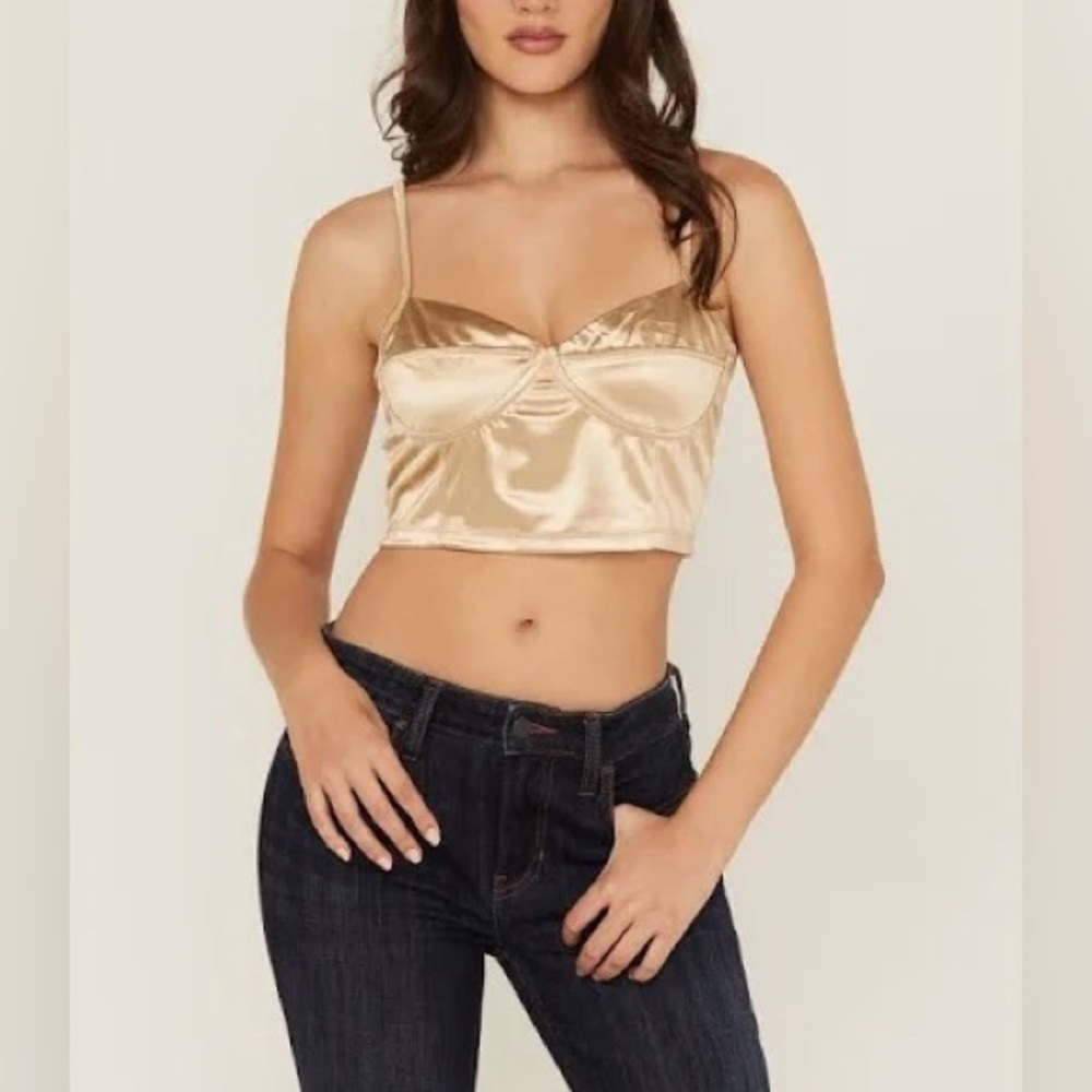 Free People Top Womens Medium Latte Casino Royal Brami Crop Smocked Back Y2k New